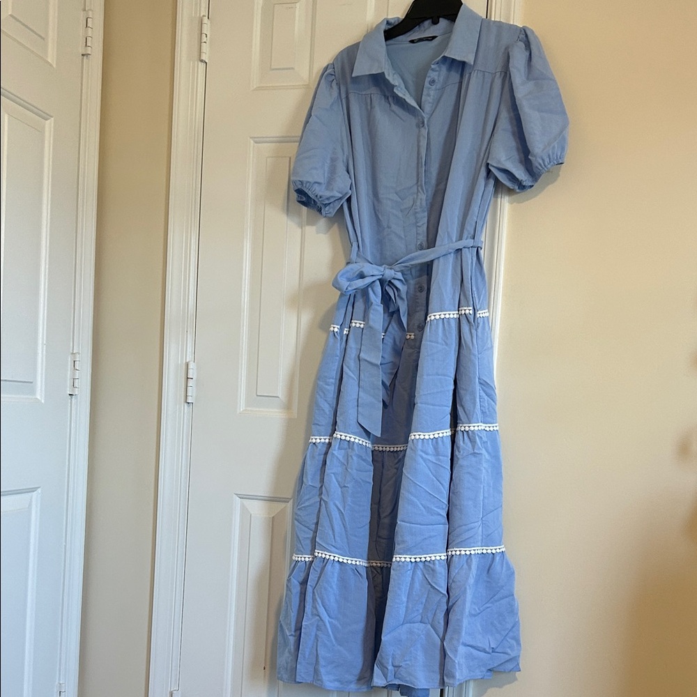 Blue Puff Sleeve Dress